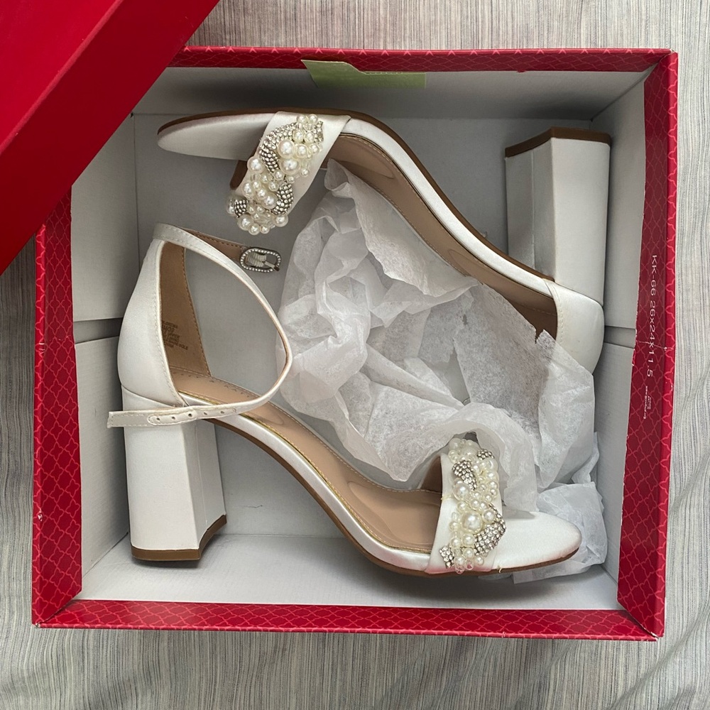 Elegant White Pearl-Embellished Heels